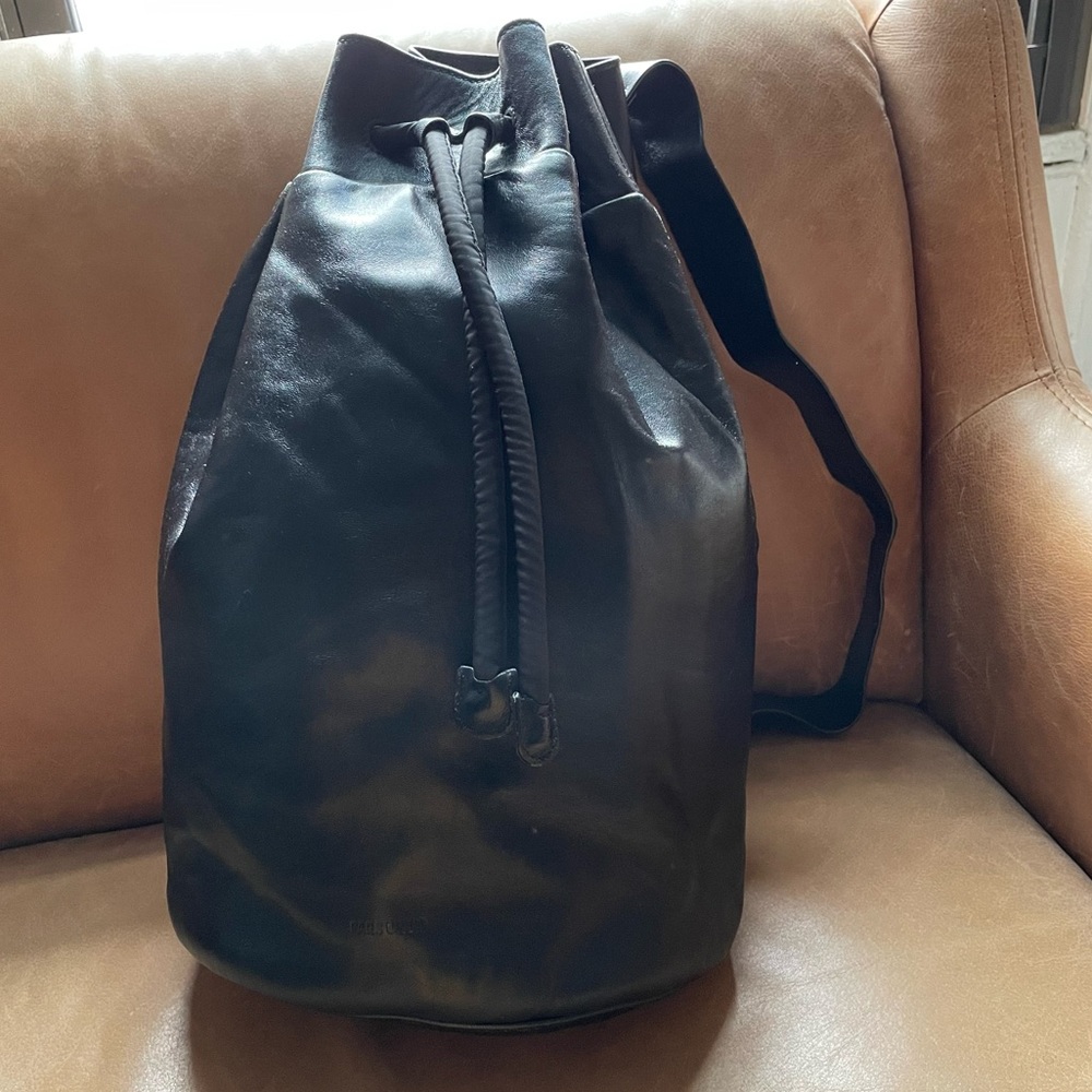 Pars Unum black leather Carbon bucket tote sling bag backpack luxe made in Italy - Picture 4 of 16